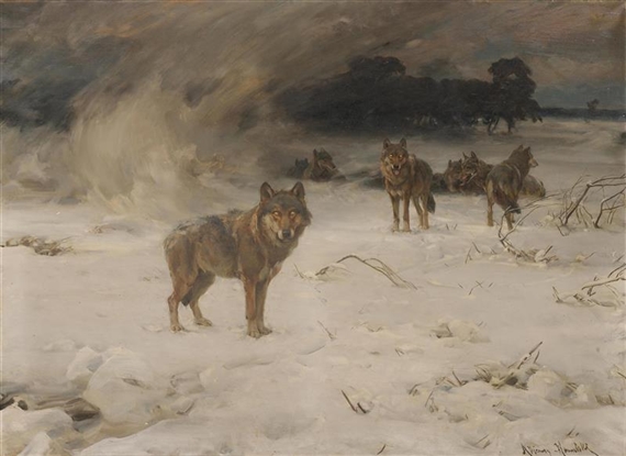 Alfred von Wierusz-Kowalski | Wolves in a snowstorm | MutualArt