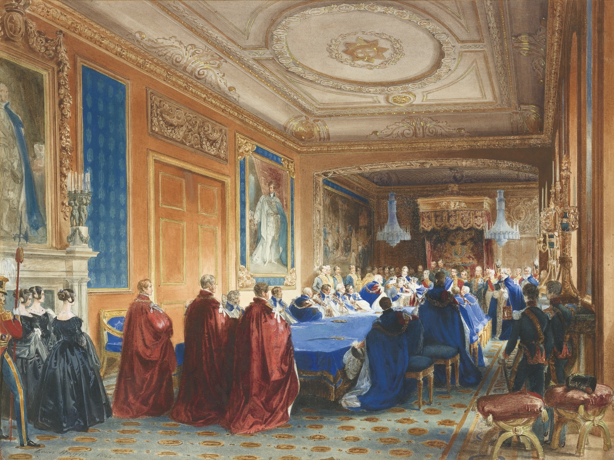 Artwork by Louis Hughe, REMISE DE L'ORDRE DE LA JARRETIÈRE AU ROI LOUIS-PHILIPPE, Made of Watercolor and gouache