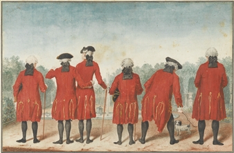 LES GENTILSHOMMES DU DUC D’ORLÉANS DANS L’HABIT DE SAINT-CLOUD by Louis Carrogis