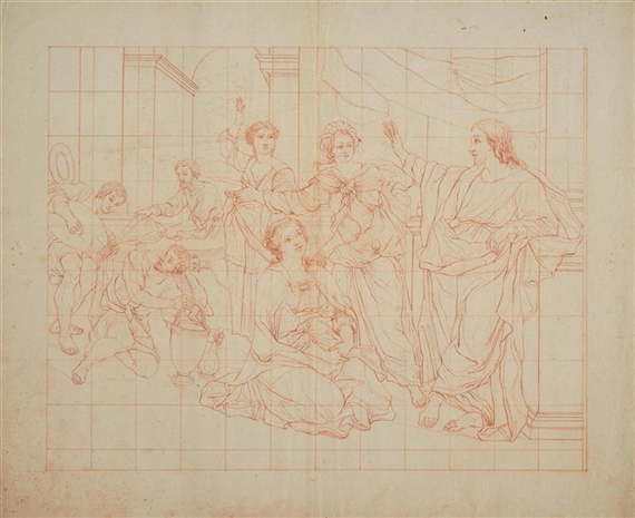 A Design for a Scene with Mary at the Feet of Christ with Martha by German School, 18th Century, Late 18th century
