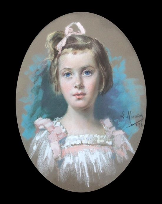 Artwork by Louis Muraton, Portrait of a young girl with ribbon in her hair, Made of pastel on brown paper