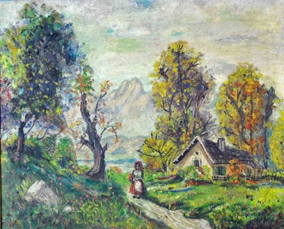 woman in a country path by David Burliuk