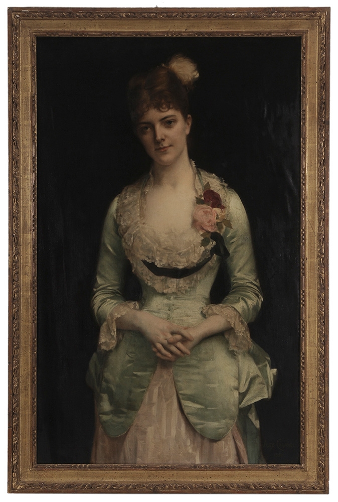 Portrait of Miss Matthews, in Green Silk Satin and Lace Gown by Alexandre Cabanel, 1880