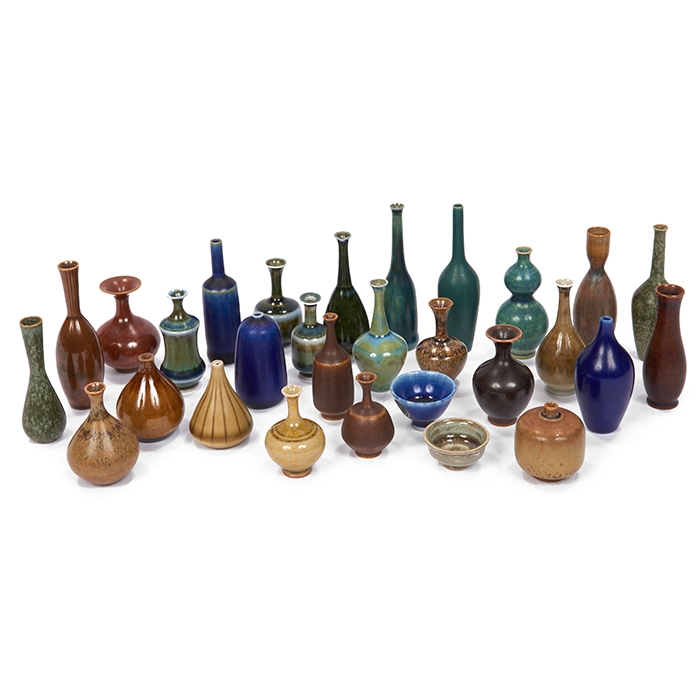 Hoganas Keramik miniature vases and bowls, group of twentynine