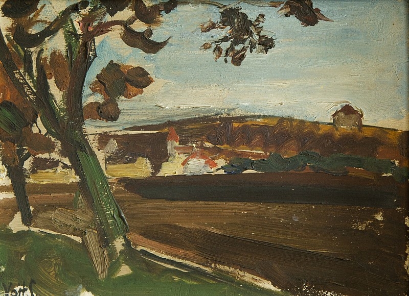 Artwork by Vojtěch Sedláček, Brown Landscape, Made of Oil on cardboard