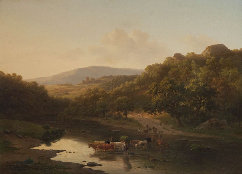 Artwork by Lodewijk de Maertelaere, Passage à gué sur la Semoy, près de Chimy, province du Luxembourg, Made of oil on panel