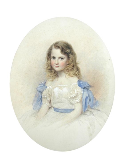 George Richmond | Portrait of a Young Girl in a White Lace Dress with ...