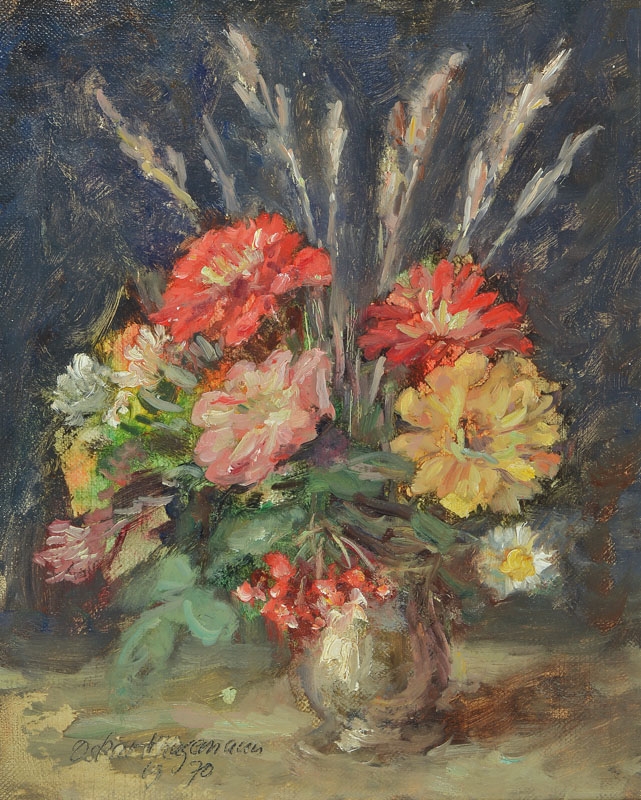 Artwork by Oskar H. Hagemann, Still life with flowers, Made of oil / cardboard