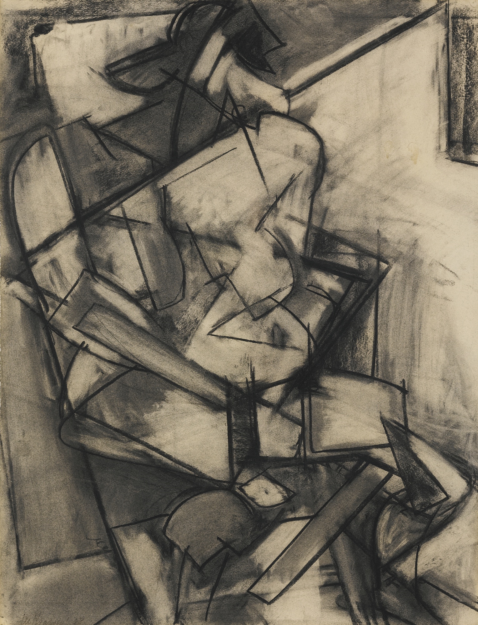 Artwork by Lee Krasner, NUDE STUDY FROM LIFE, Made of charcoal on paper.