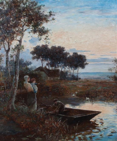 Lakescene at Sunset with Figures - Eugene Swinry