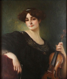 PORTRAIT DE FEMME AU VIOLON - Jean Gounod