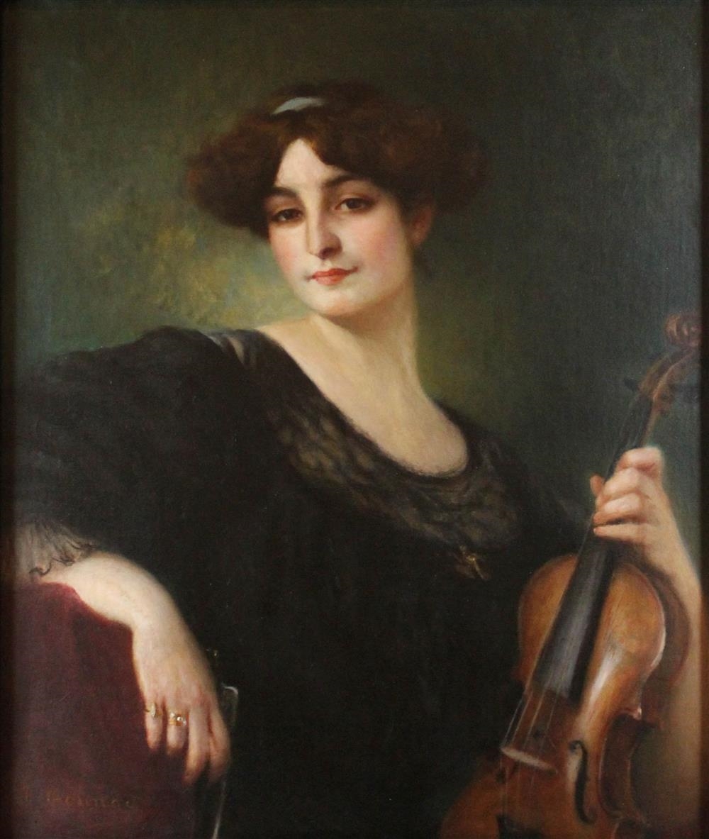 Artwork by Jean Gounod, PORTRAIT DE FEMME AU VIOLON, Made of Oil on canvas