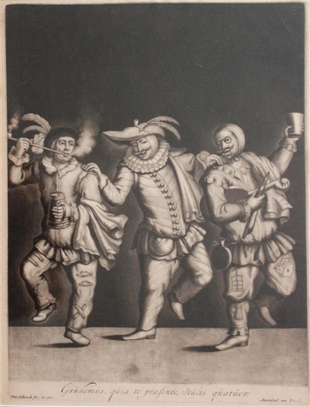 THREE FOOLS, GAUDEAMUS, QUIA TE PRASENTE, STULTI QUATUOR by Pieter Schenk