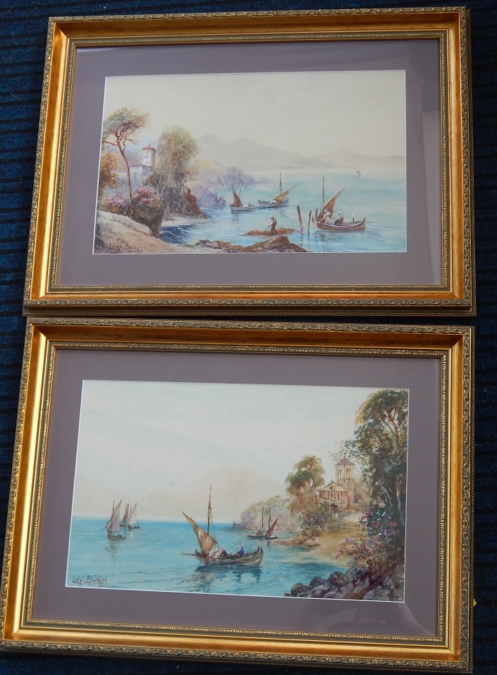 Artwork by Luigi Barozzi, 2 Works: Italian Coastal Scenes, Made of Watercolour