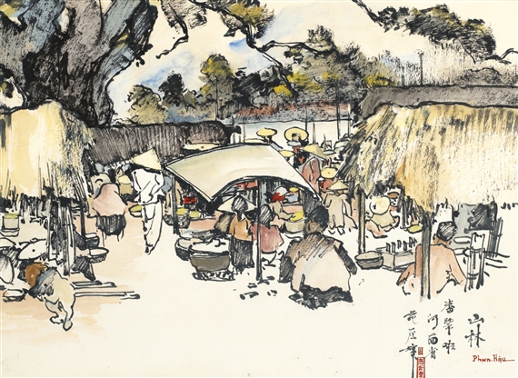 A MARKET SCENE IN HANOI by Pham Hau, 1934