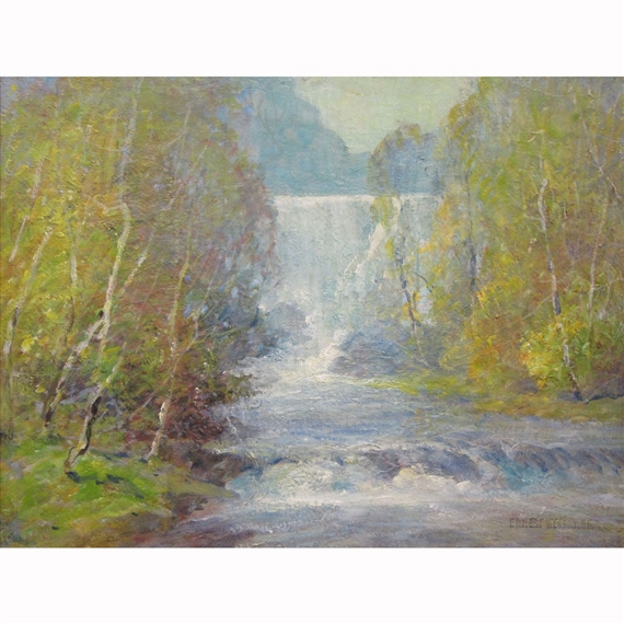 Birches and Waterfall by Ernest Albert