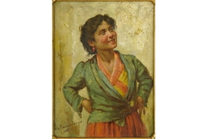 Artwork by Donatus Buongiorno, Woman With Red Skirt, Made of Oil on canvas