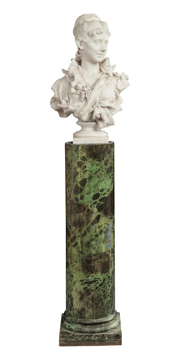 Unknown | Bust of a young noble lady in a lavish draped robe on a ...