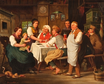 Interior scene - the family in the parlour - Hermann Götz