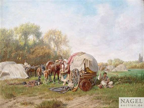 Encampment with a sutler by Franz Quaglio, 1886