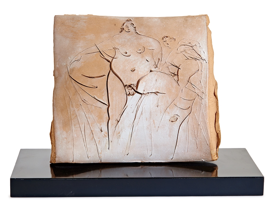 Artwork by Reuben Nakian, Untitled, Made of Incised terracotta on wooden base