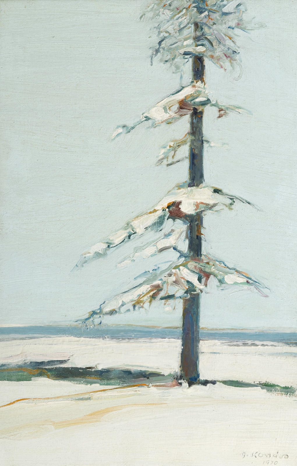 Gregory Kondos 2 works, Winter and Greek Village (1970) MutualArt