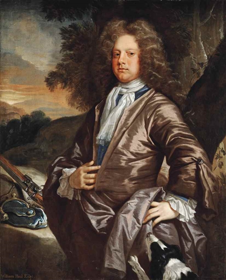 Portrait of William Paul of Bray, Berkshire (1673-1711), three-quarter-length, with his dog and a gun by John Closterman