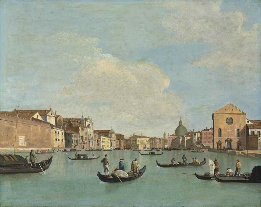 Artwork by Canaletto, The Grand Canal, Venice, with the church of Santa Croce and the church of San Geremia, Made of oil on canvas