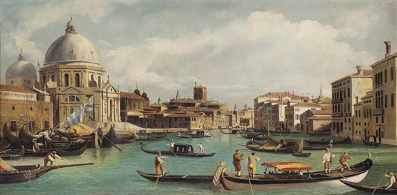 Santa Maria della Salute, Venice, with shipping on the canal