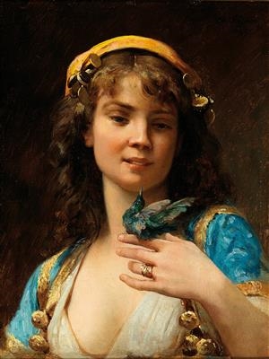 Girl with Hummingbird by Charles Baptiste Schreiber, 1877