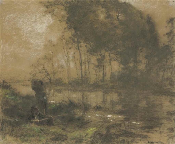 Au bord de la rivère by Léon-Augustin L'Hermitte
