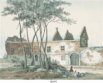 5works, Seven engravings depicting, amongst others, Hougoumont, after the battle of Waterloo - William Mudford