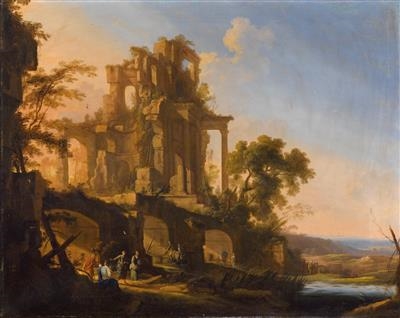 Landscape with Ruins and Figures by Pierre Antoine Patel, 1700