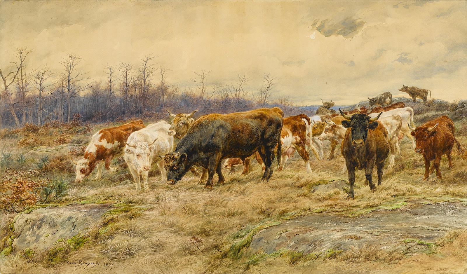 Rosa Bonheur | Cattle grazing in a winter landscape (1875) | MutualArt