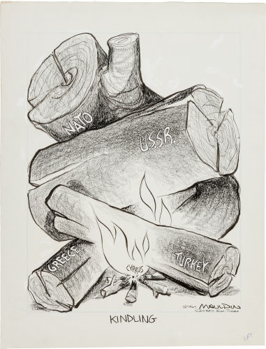 "Kindling," Chicago Sun-Times editorial cartoon by William Henry Mauldin, 1964