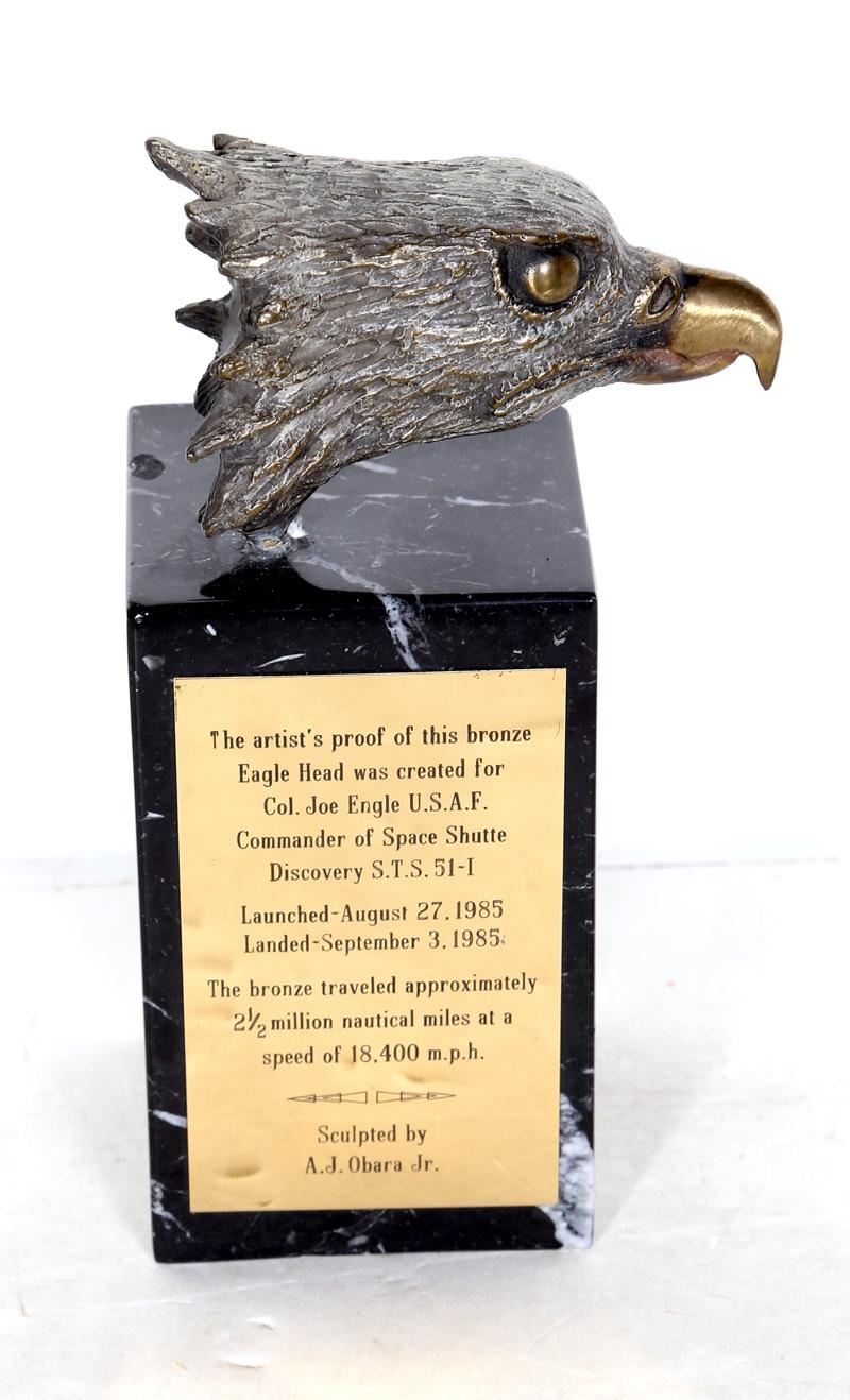 Artwork by A. J. Obara, Eagle Head, Made of Bronze Sculpture, Marble Base