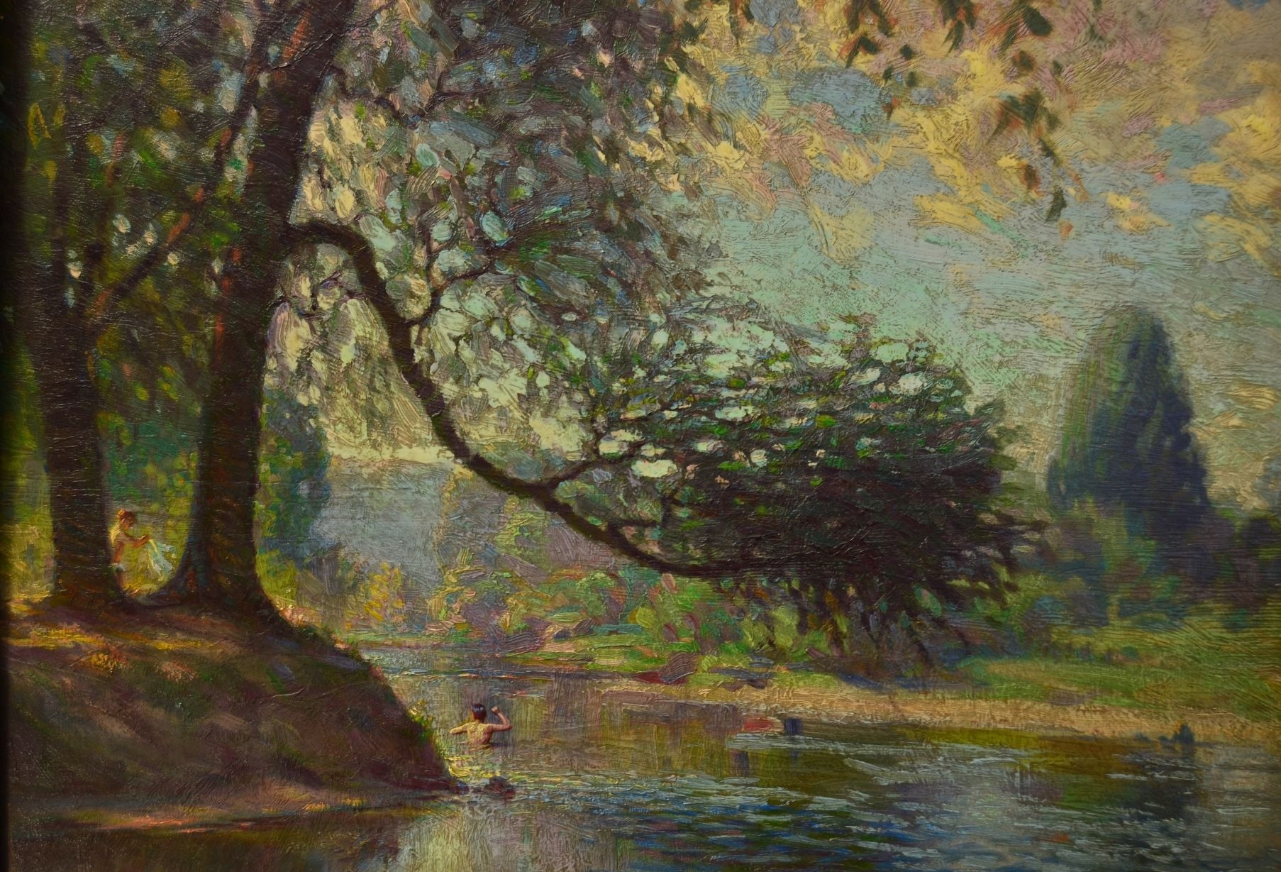 Artwork by J. Hemley Risser, Summer Landscape with Boy in Stream, Made of oil on panel