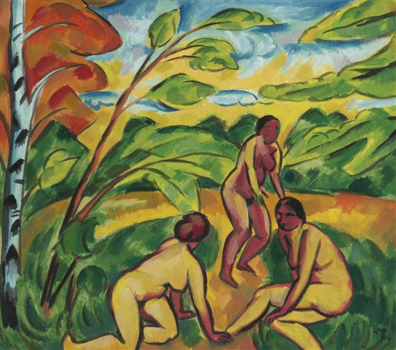 DREI BADENDE AKTE (THREE NUDE BATHERS) by Max Pechstein, 1912