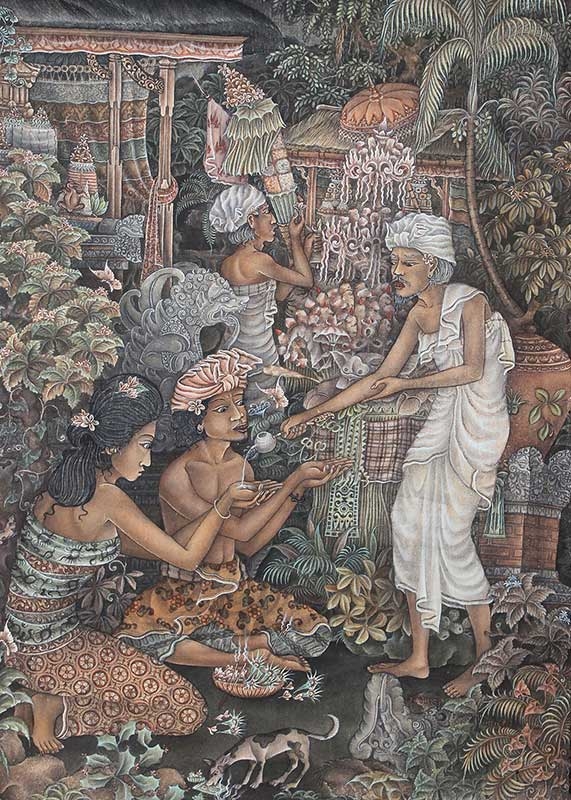 Artwork by I Nyoman Gede Suteja, Balinese Blessing Ceremony, Made of acrylic on canvas