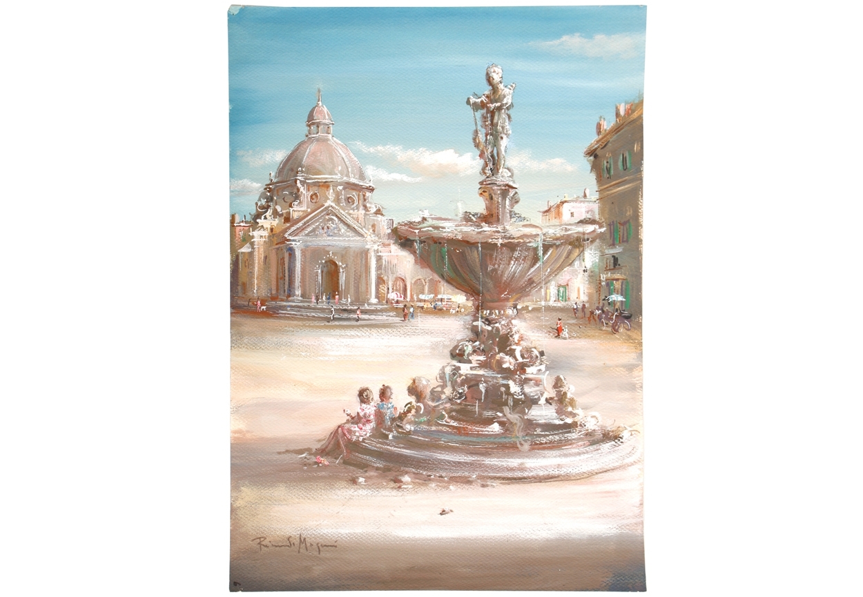 Artwork by Riccardo Magni, Dome Basilica with column, Made of gouache