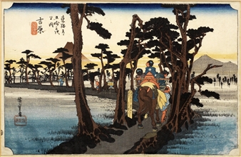 2 works, Yoshiwara with Mount Fuji to the left; 53 Stations on the Tokaido Road