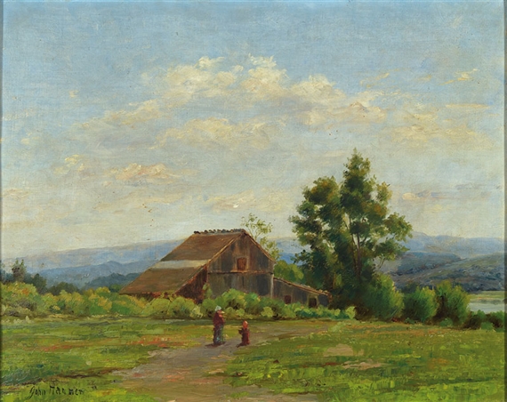 landscape near Los Angeles, farm with people in hilly landscape by John J. Hammer
