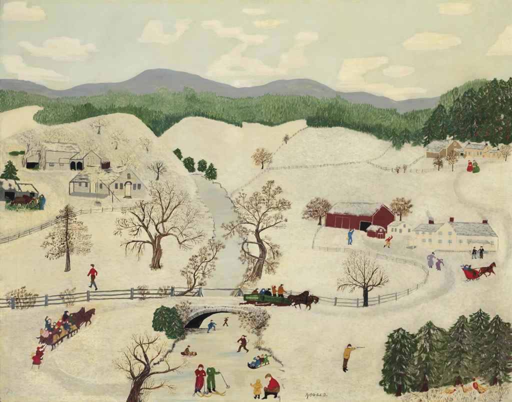 Artwork by Grandma Moses, Over the River to Grandma's House, Made of oil on canvas
