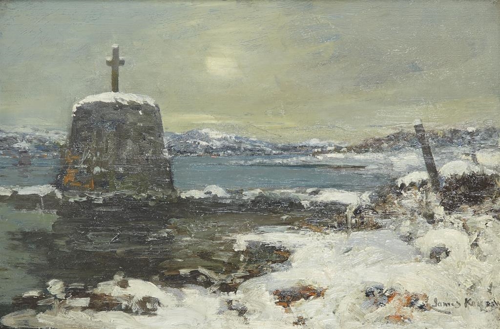Artwork by James Kay, Snow on a west coast monument, Made of oil on canvas