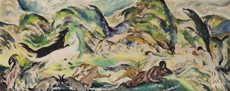 Harry G. Berman | Figures and Horses in a landscape | MutualArt