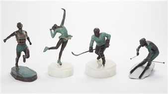 4 works, Olympics statuettes,  Runner, Figure Skater, Downhill Skier and Hochy Player - Don F. Wiegand