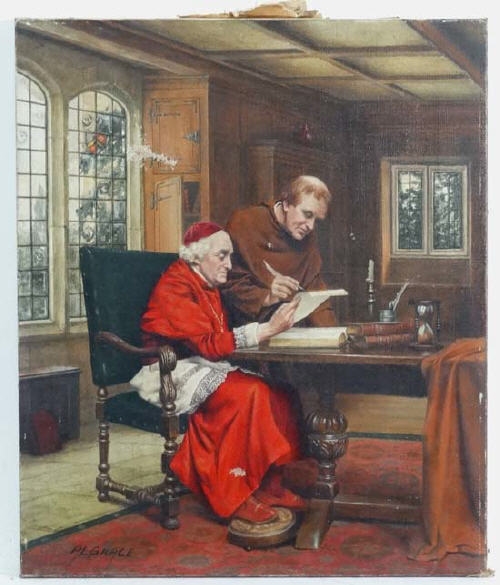 Artwork by A.L. Grace, In the Cardinal's Study', Made of Oil on canvas