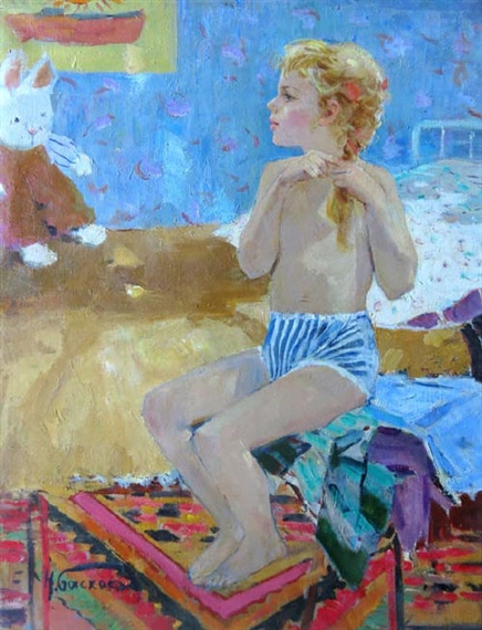 Doing her hair by Nikolai Nikolaevich Baskakov
