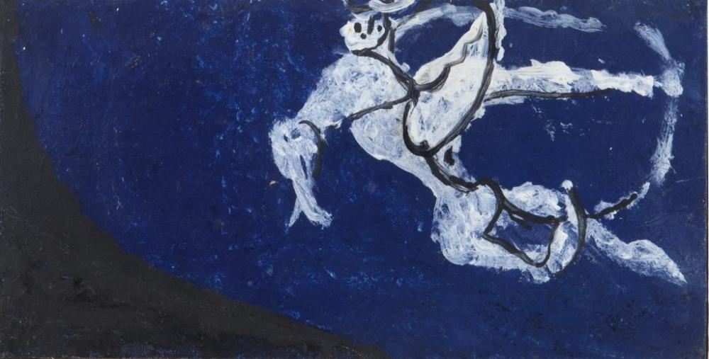 Artwork by Osvaldo Licini, Angelo ribelle su fondo azzurro, Made of oil on canvas