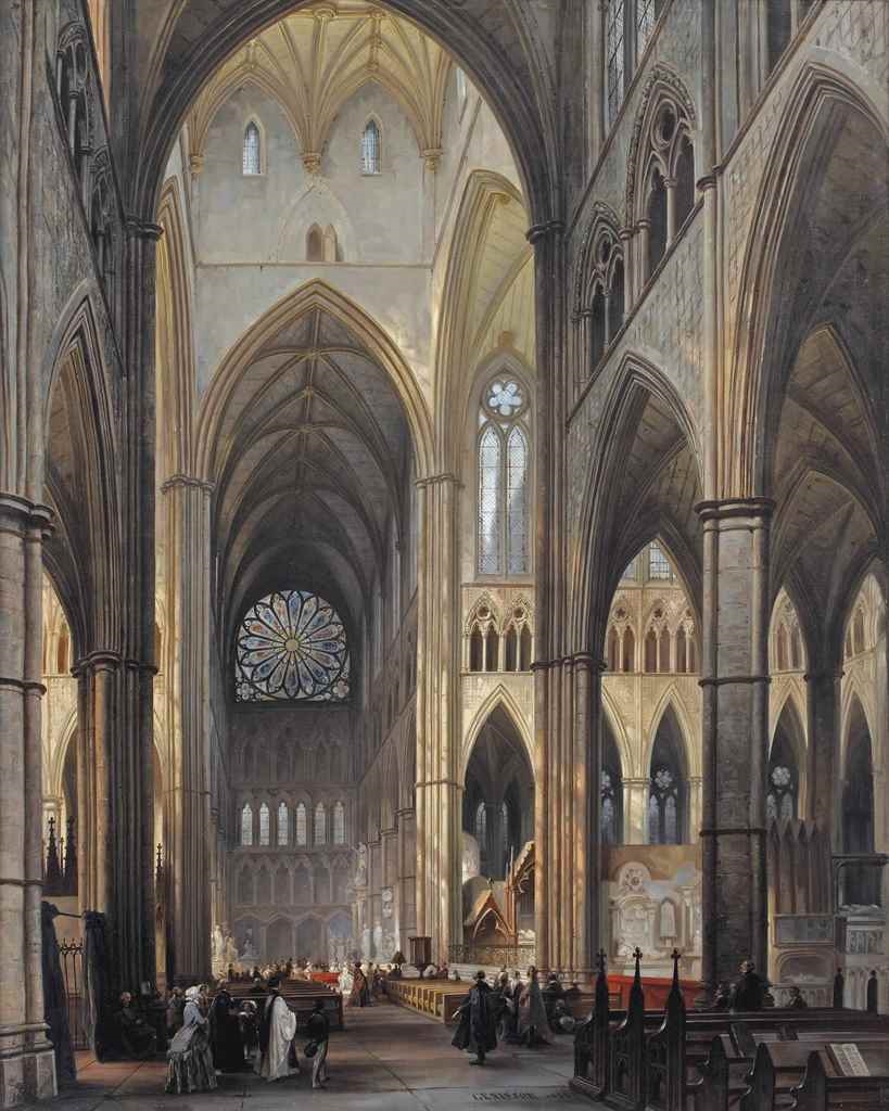 The interior of Westminster Abbey, London by Jules Victor Genisson, 1851